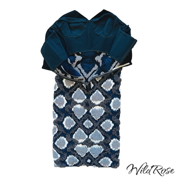 ROLAND MOURET Blue & Black Stretch Bodycon Corset Bustier Mini Dress SZ 4 - Picture 11 of 16